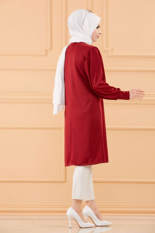 Düz Bisiklet Yaka Kadın Bordo TUNIK - 3680