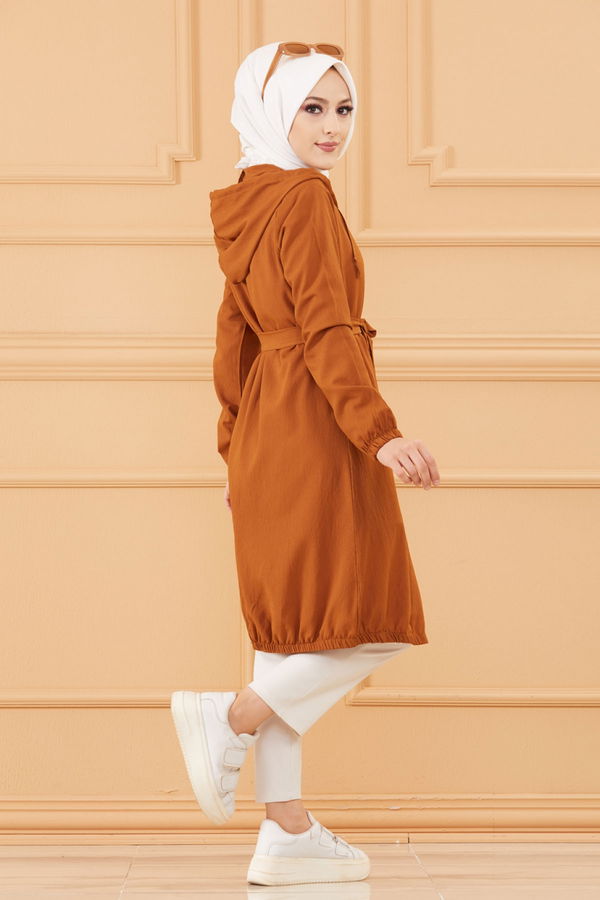 Düz Kapsonlu Yaka Kadın Taba TASLI TUNIK - 3581 TABA
