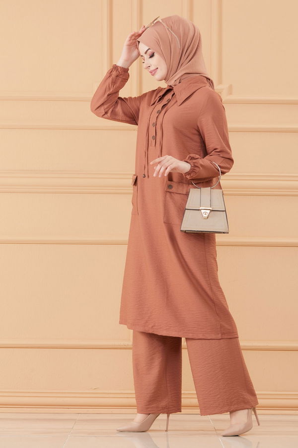 Düz Orta Kadın Taba TUNIK PANTOLON - 20632