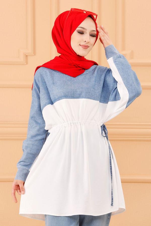 Düz Orta Kadın Mavi TUNIK - 20633 MAVİ