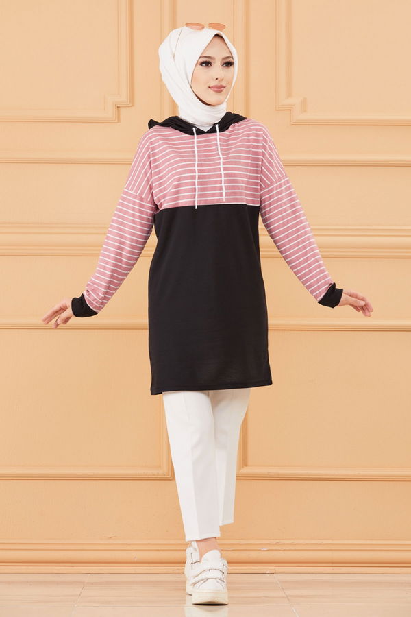 Düz Kapsonlu Yaka Kadın Pembe TUNIK - 3720 PEMBE