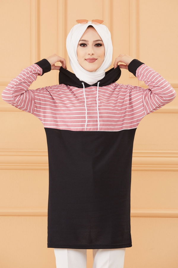 Düz Kapsonlu Yaka Kadın Pembe TUNIK - 3720 PEMBE