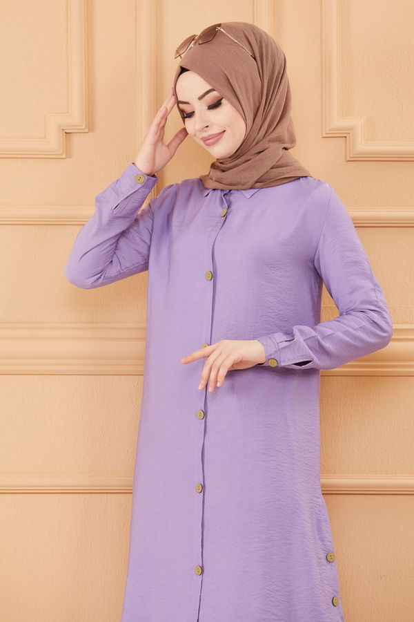 Düz Gömlek Yaka Kadın Lila TUNIK - 3253
