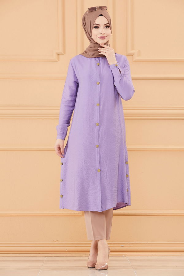 Düz Gömlek Yaka Kadın Lila TUNIK - 3253
