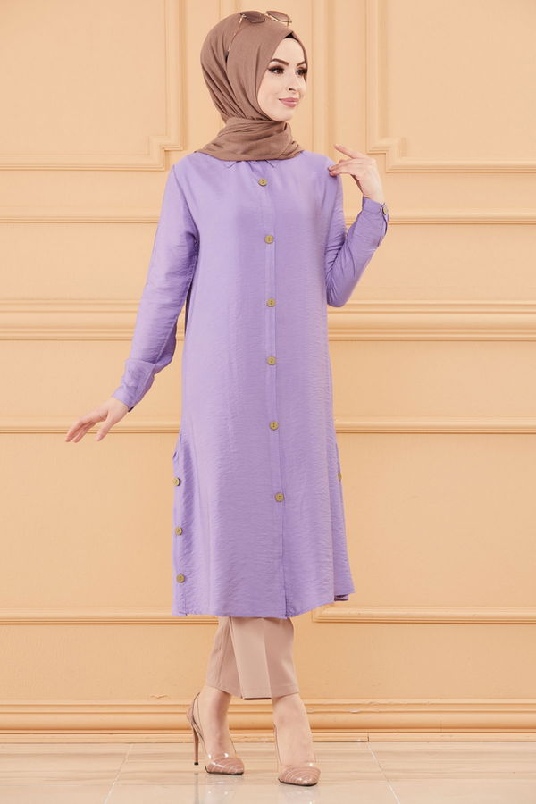 Düz Gömlek Yaka Kadın Lila TUNIK - 3253