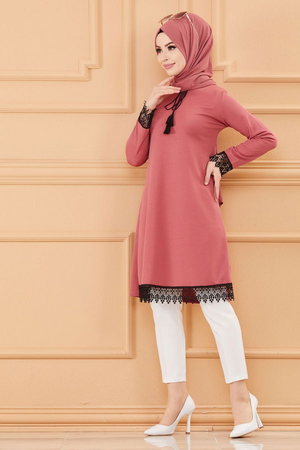 Düz Bisiklet Yaka Kadın Pembe TUNIK - 3696 PEMBE