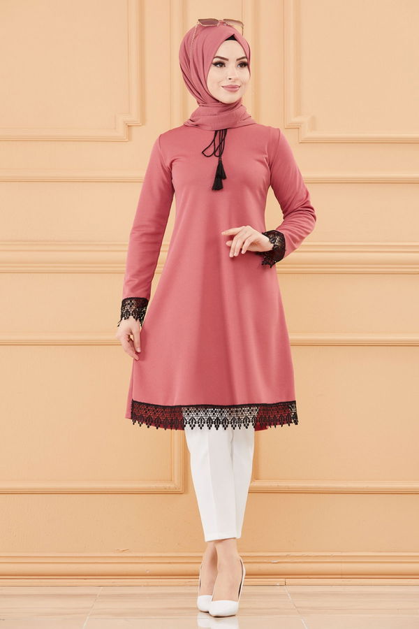 Düz Bisiklet Yaka Kadın Pembe TUNIK - 3696 PEMBE