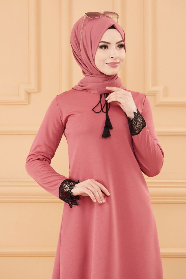 Düz Bisiklet Yaka Kadın Pembe TUNIK - 3696 PEMBE