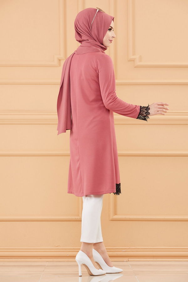 Düz Bisiklet Yaka Kadın Pembe TUNIK - 3696 PEMBE