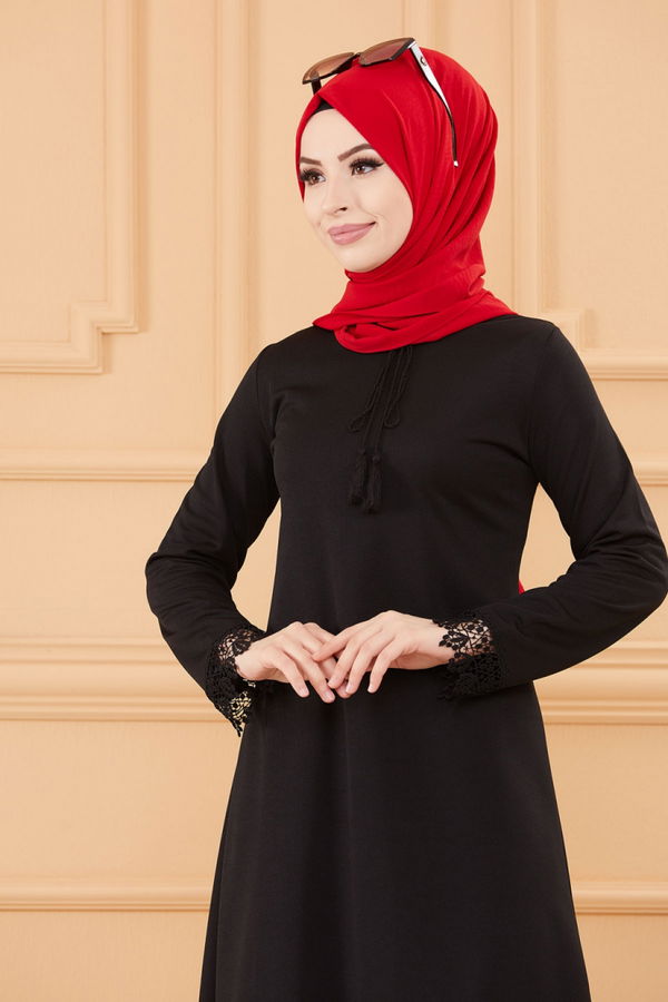 Düz Bisiklet Yaka Kadın Siyah TUNIK - 3696 SİYAH