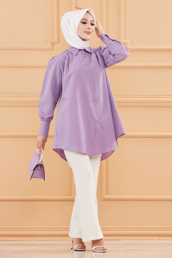 Düz Orta Kadın Lila TUNIK - 8691