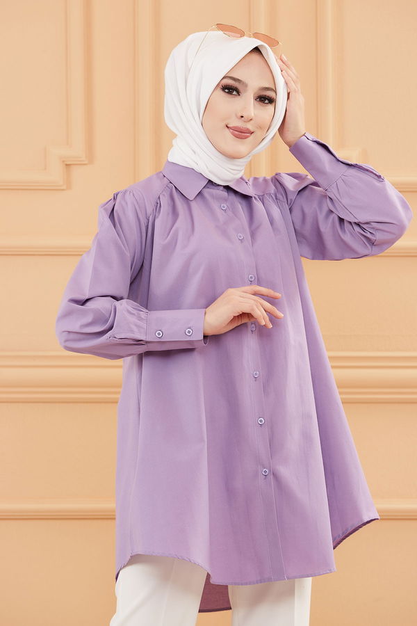 Düz Orta Kadın Lila TUNIK - 8691