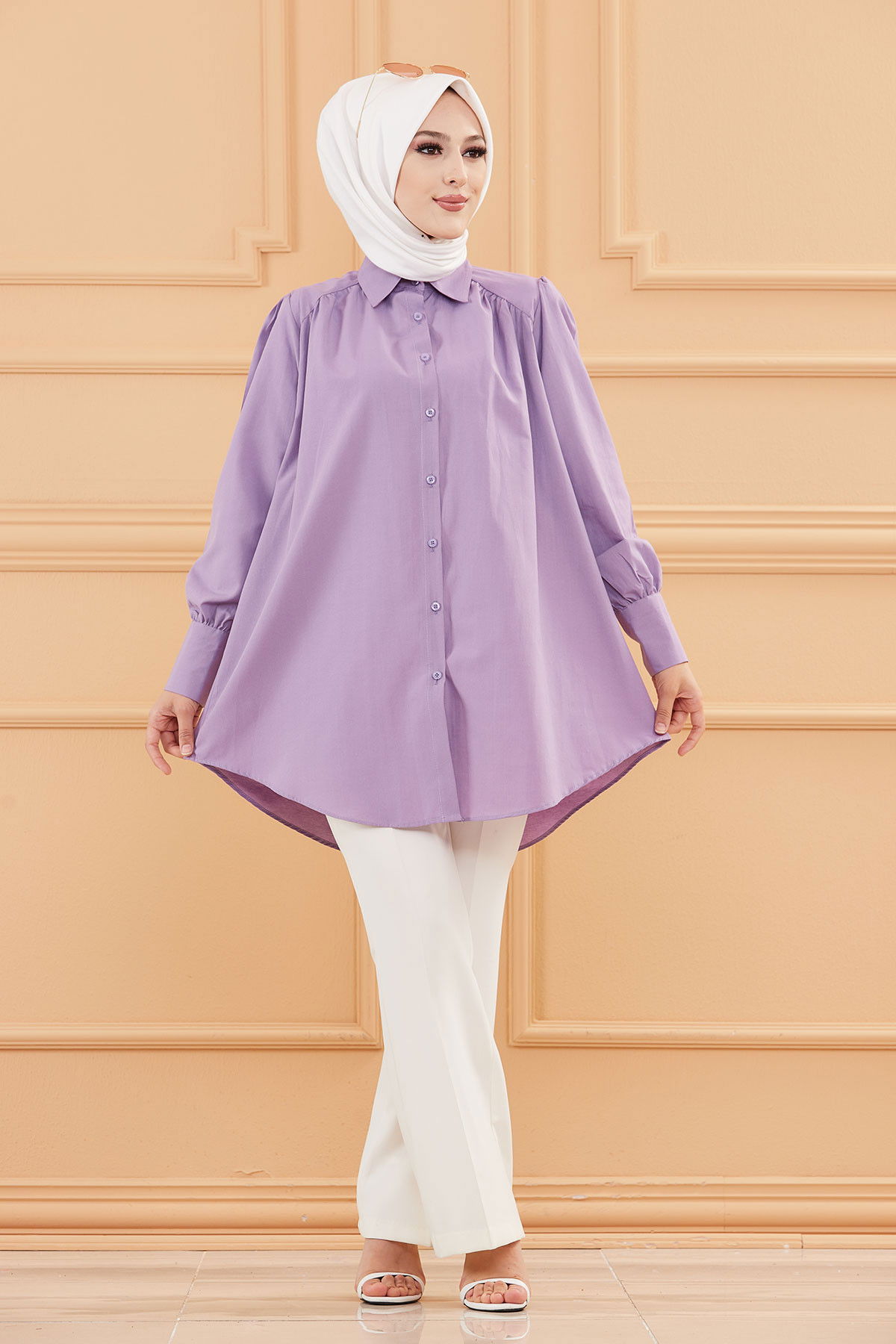 Düz Orta Kadın Lila TUNIK - 8691