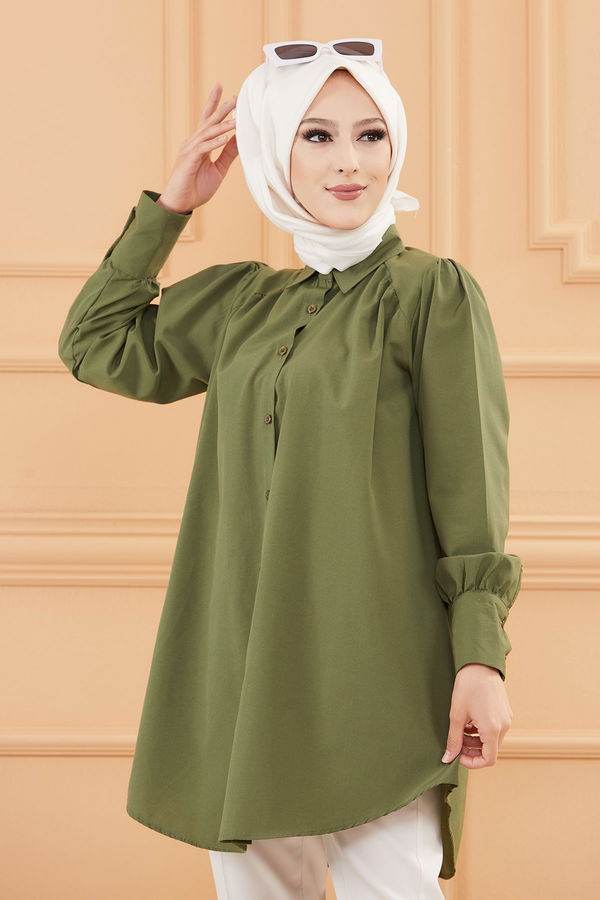 Düz Orta Kadın Haki TUNIK - 8691