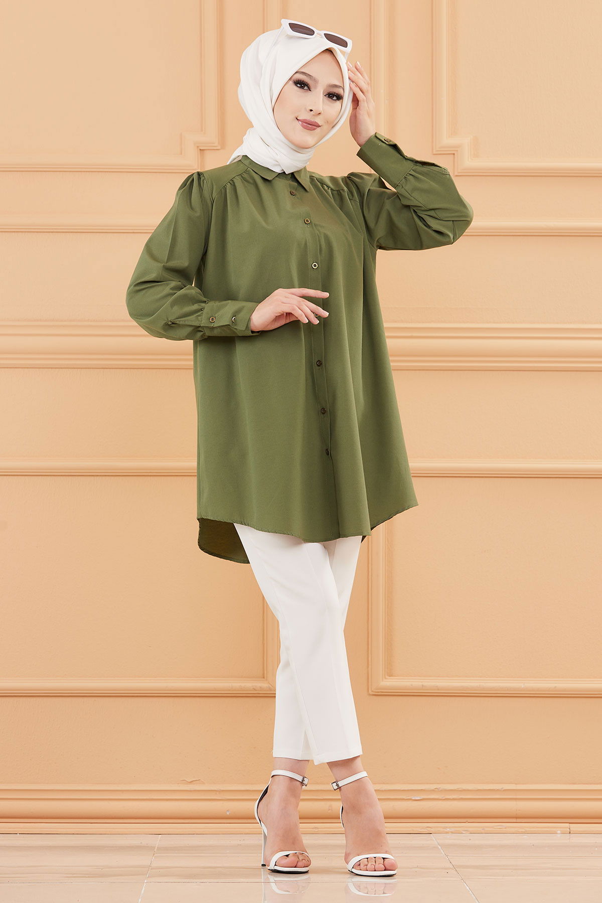 Düz Orta Kadın Haki TUNIK - 8691