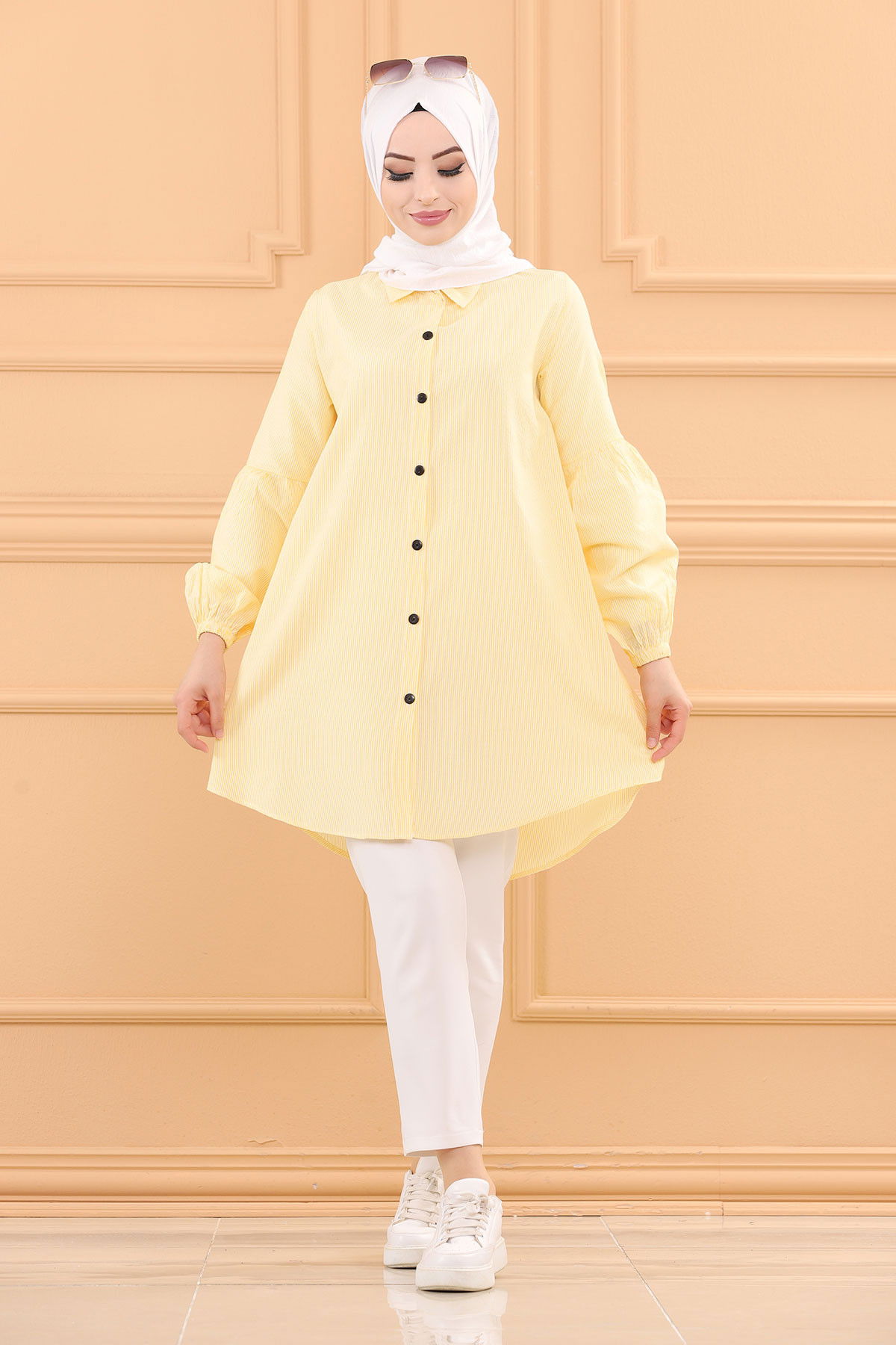 Düz Orta Kadın Sarı TUNIK - 3505 Sarı