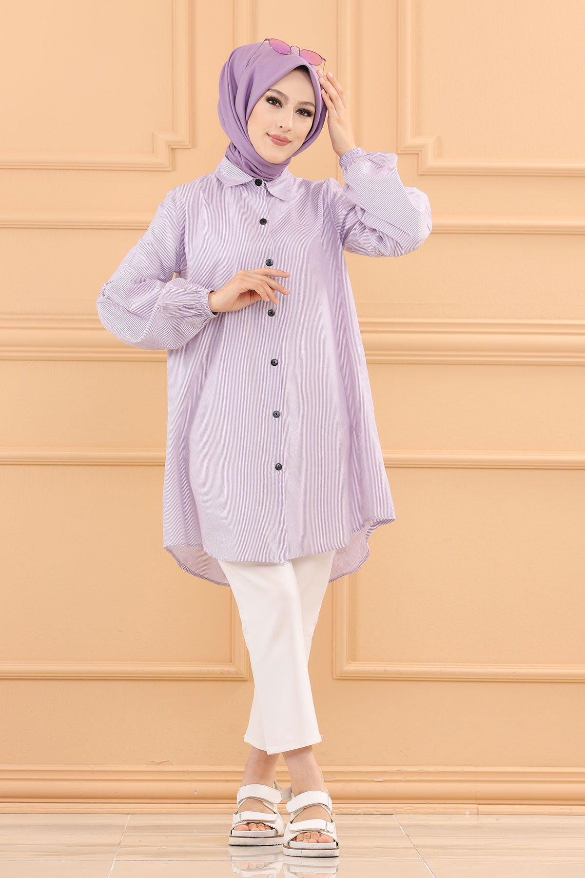 Düz Orta Kadın Lila TUNIK - 3505