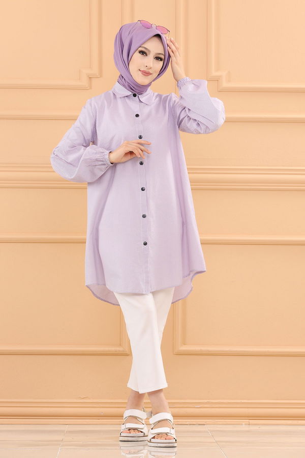 Düz Orta Kadın Lila TUNIK - 3505