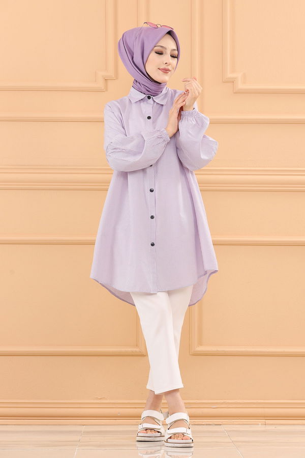 Düz Orta Kadın Lila TUNIK - 3505