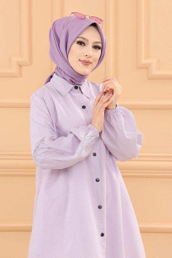Düz Orta Kadın Lila TUNIK - 3505