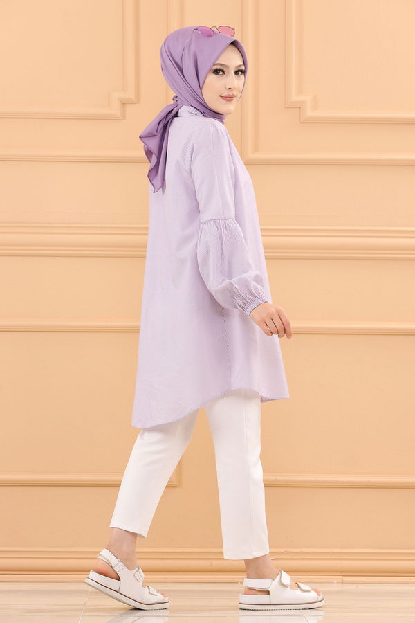 Düz Orta Kadın Lila TUNIK - 3505