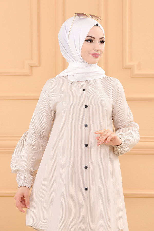 Düz Orta Kadın Bej TUNIK - 3505 BEJ