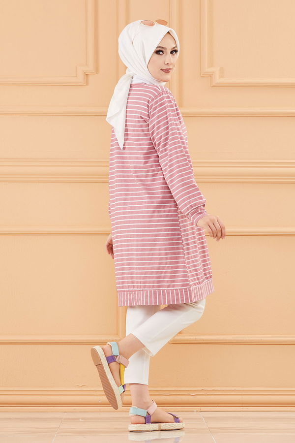 Düz Bisiklet Yaka Kadın Pembe TUNIK - 3722 PEMBE