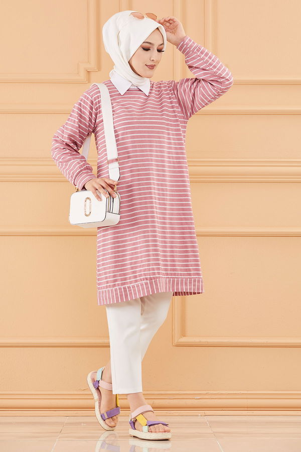 Düz Bisiklet Yaka Kadın Pembe TUNIK - 3722 PEMBE