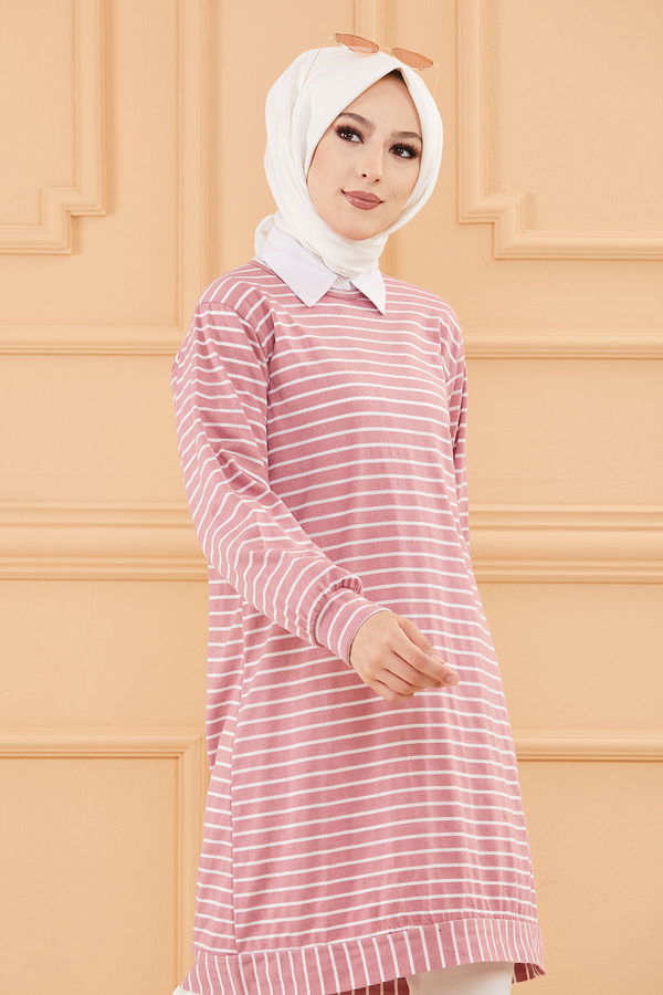 Düz Bisiklet Yaka Kadın Pembe TUNIK - 3722 PEMBE