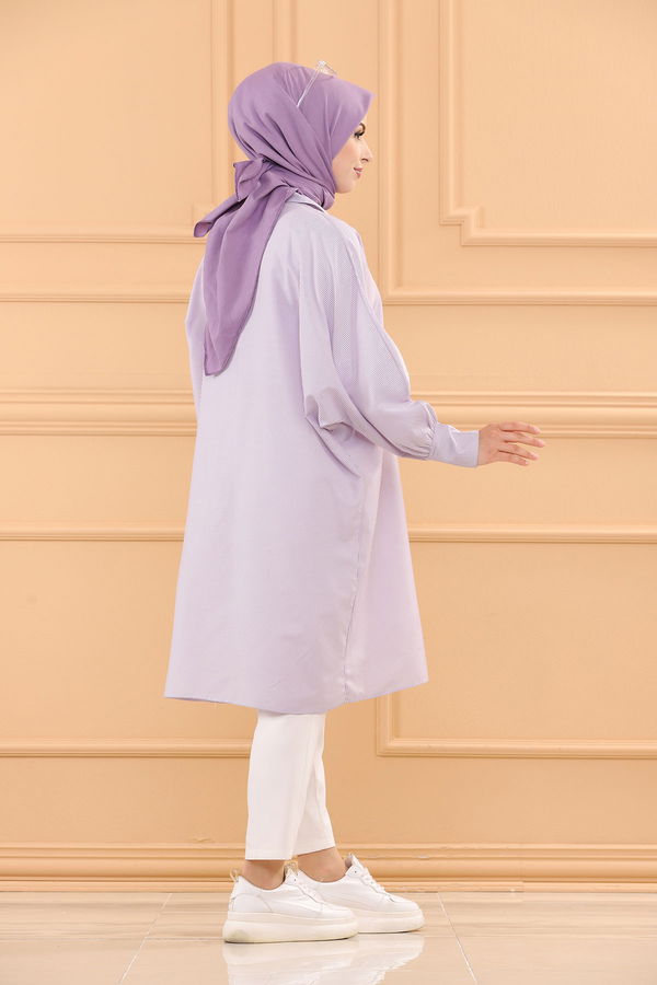 Düz Gömlek Yaka Kadın Lila TUNIK - 3231