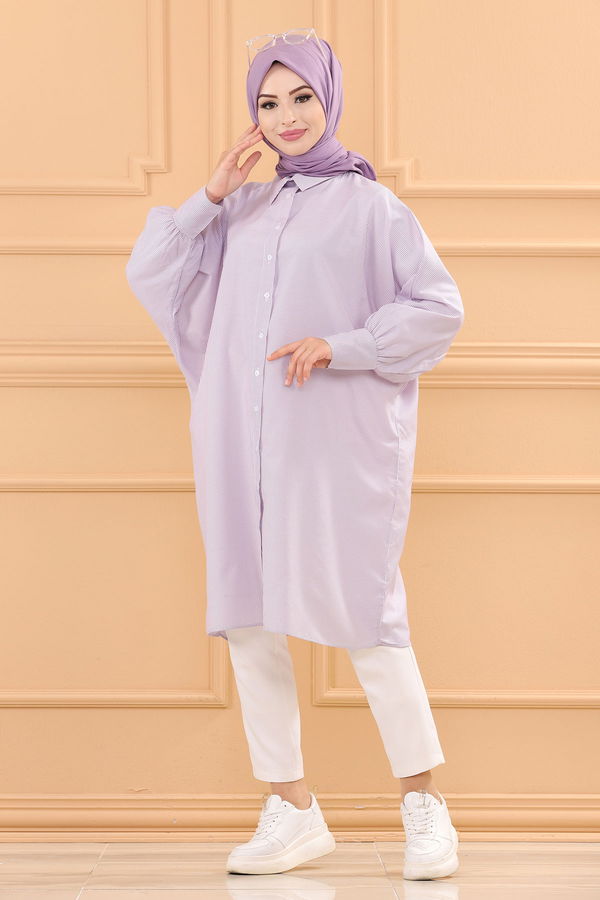 Düz Gömlek Yaka Kadın Lila TUNIK - 3231