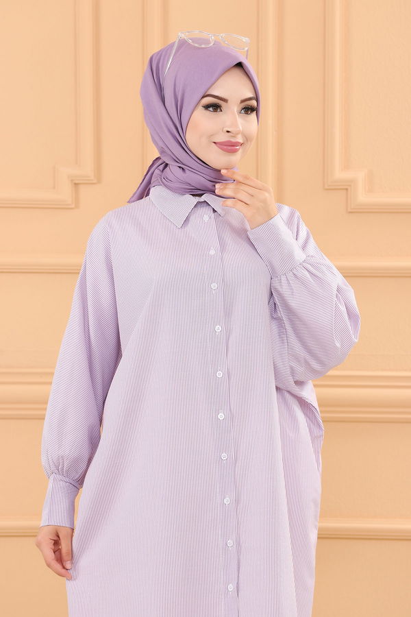 Düz Gömlek Yaka Kadın Lila TUNIK - 3231