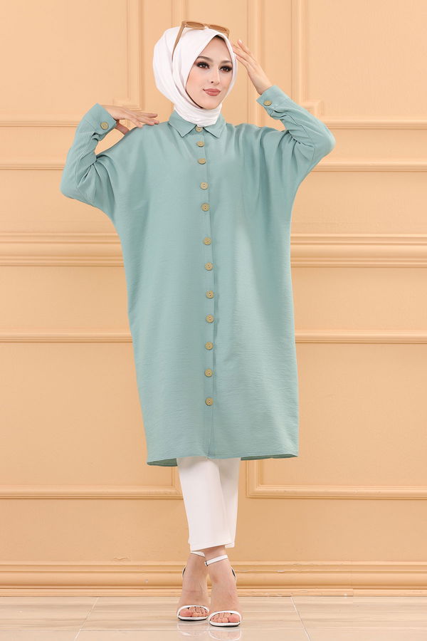 Düz Orta Kadın Yeşil TUNIK - 3493