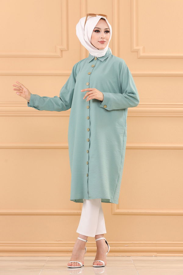 Düz Orta Kadın Yeşil TUNIK - 3493