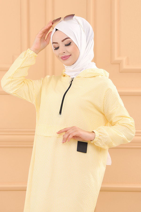 Düz Kapsonlu Yaka Kadın Sarı TUNIK - 3723 Sarı