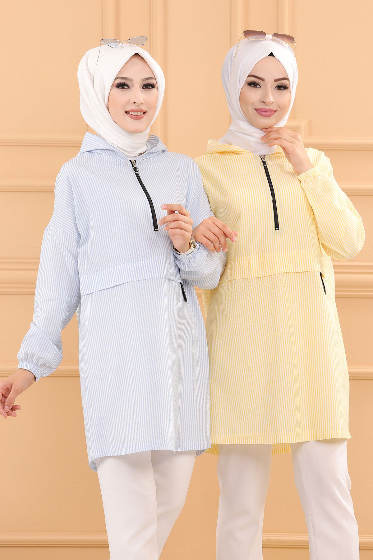 Düz Kapsonlu Yaka Kadın Sarı TUNIK - 3723 Sarı