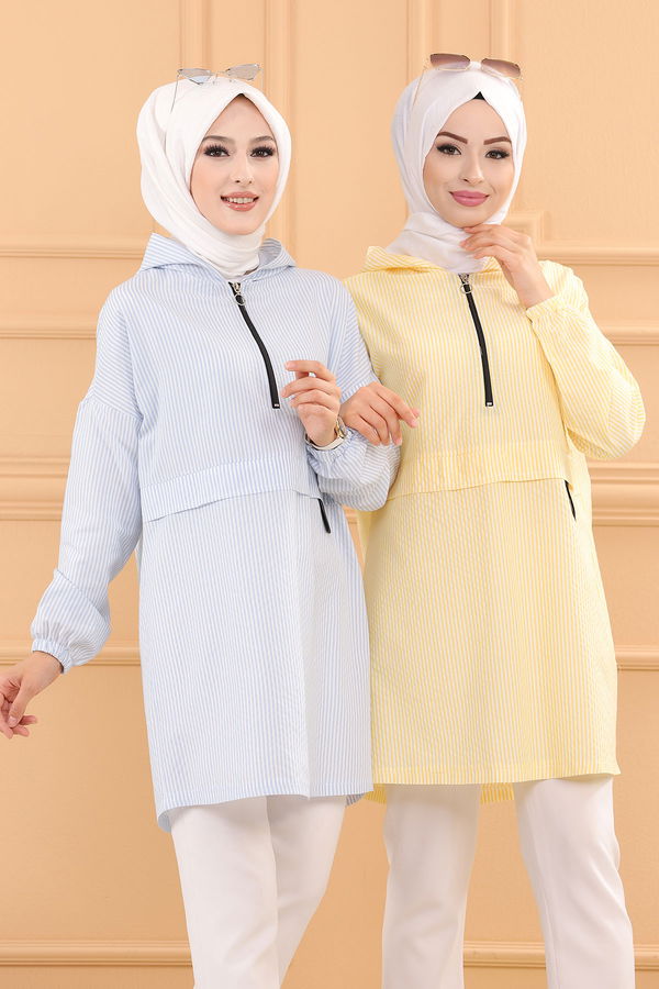 Düz Kapsonlu Yaka Kadın Sarı TUNIK - 3723 Sarı