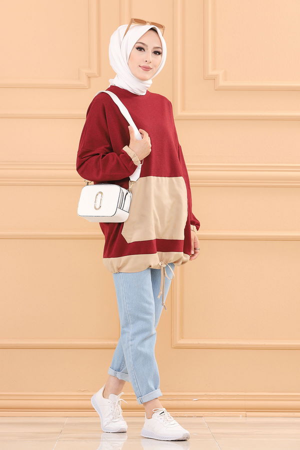 Düz Bisiklet Yaka Kadın Bordo TUNIK - 3329 BORDO