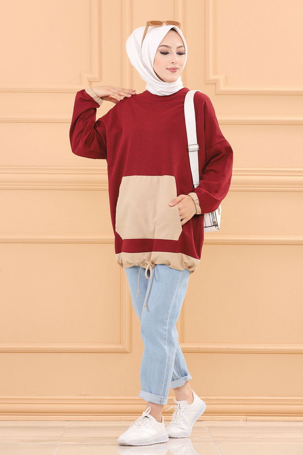 Düz Bisiklet Yaka Kadın Bordo TUNIK - 3329 BORDO