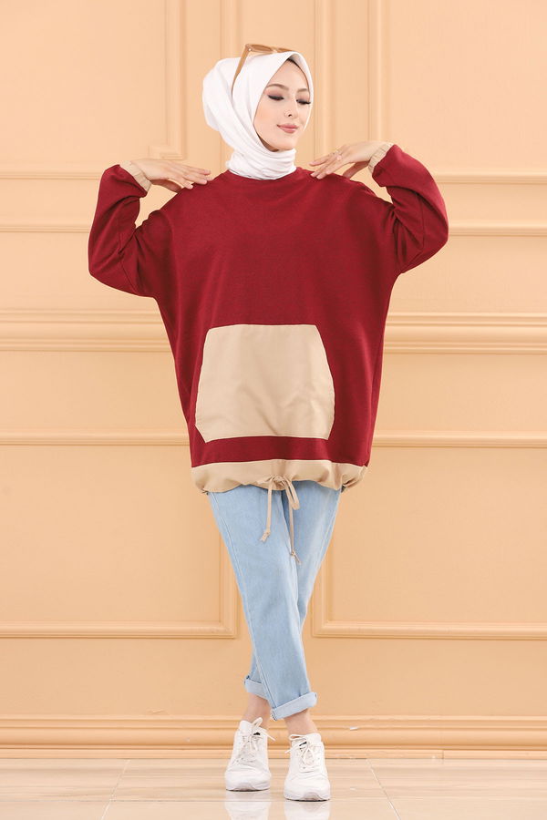 Düz Bisiklet Yaka Kadın Bordo TUNIK - 3329 BORDO