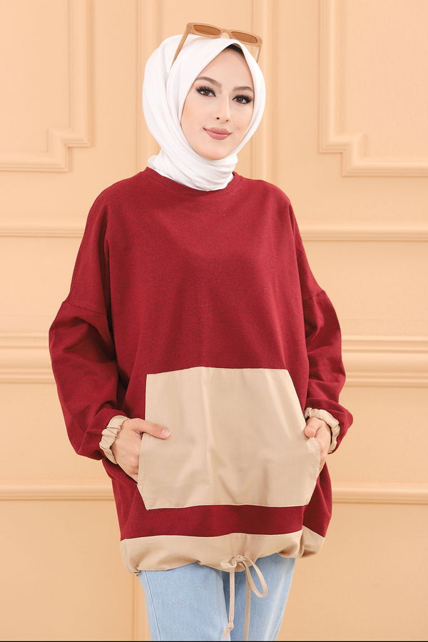 Düz Bisiklet Yaka Kadın Bordo TUNIK - 3329 BORDO