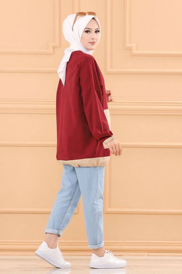 Düz Bisiklet Yaka Kadın Bordo TUNIK - 3329 BORDO