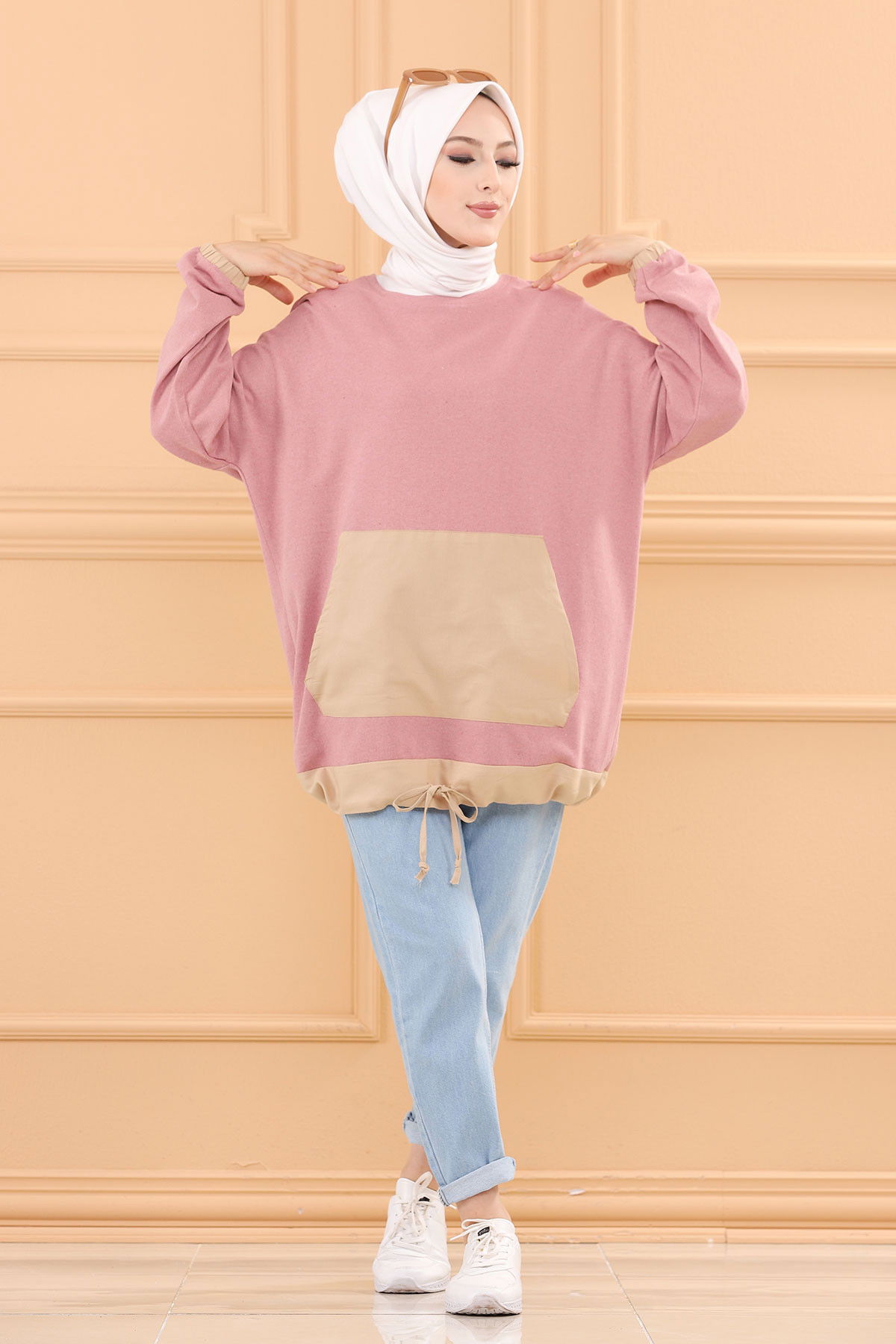 Düz Bisiklet Yaka Kadın Pembe TUNIK - 3329 PEMBE