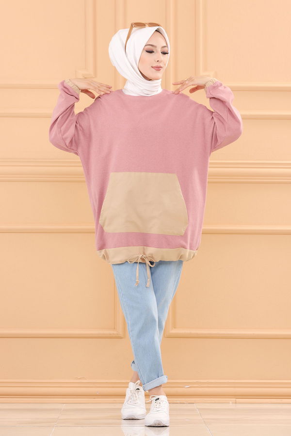 Düz Bisiklet Yaka Kadın Pembe TUNIK - 3329 PEMBE