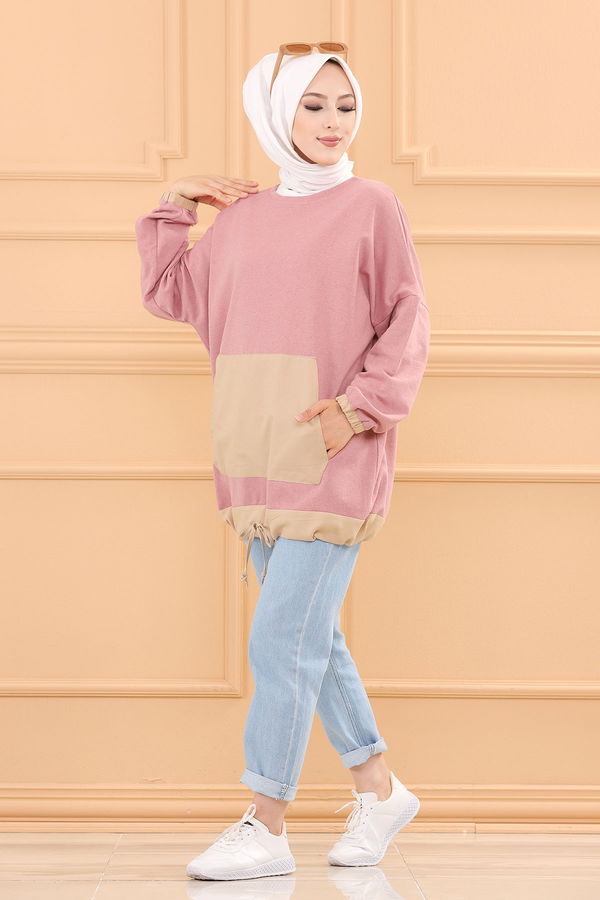 Düz Bisiklet Yaka Kadın Pembe TUNIK - 3329 PEMBE