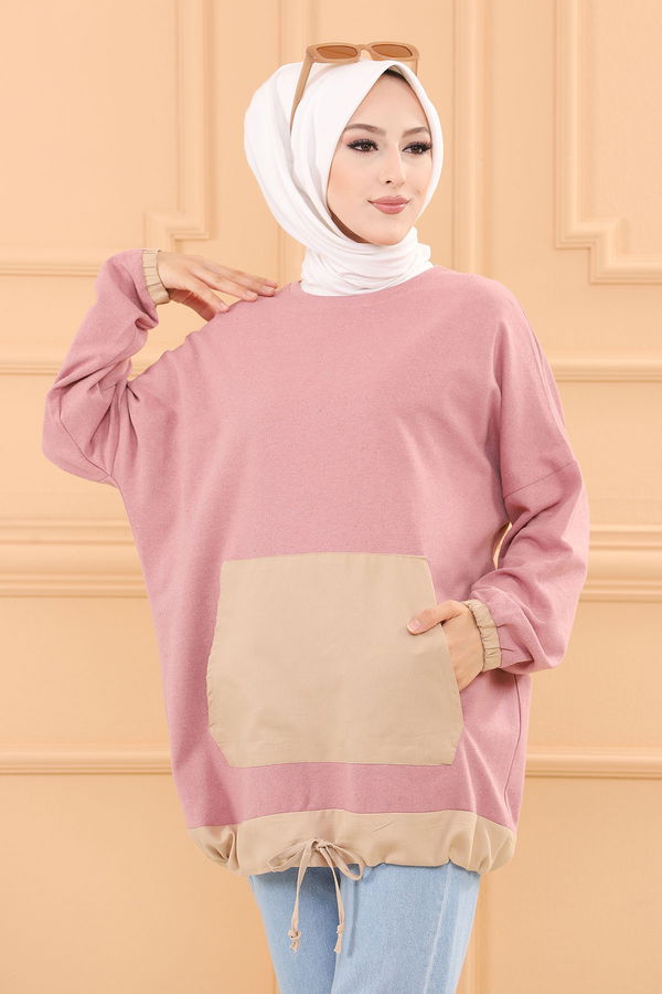 Düz Bisiklet Yaka Kadın Pembe TUNIK - 3329 PEMBE