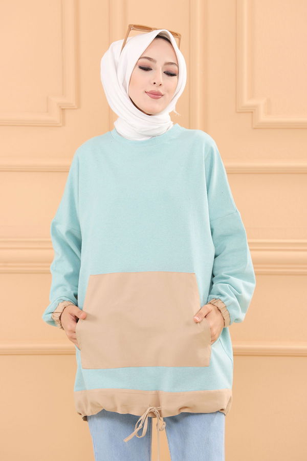 Düz Bisiklet Yaka Kadın Yeşil TUNIK - 3329 YEŞİL