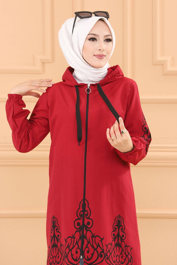 Düz Orta Kadın Bordo Baskılı Tunik - 3729 BORDO