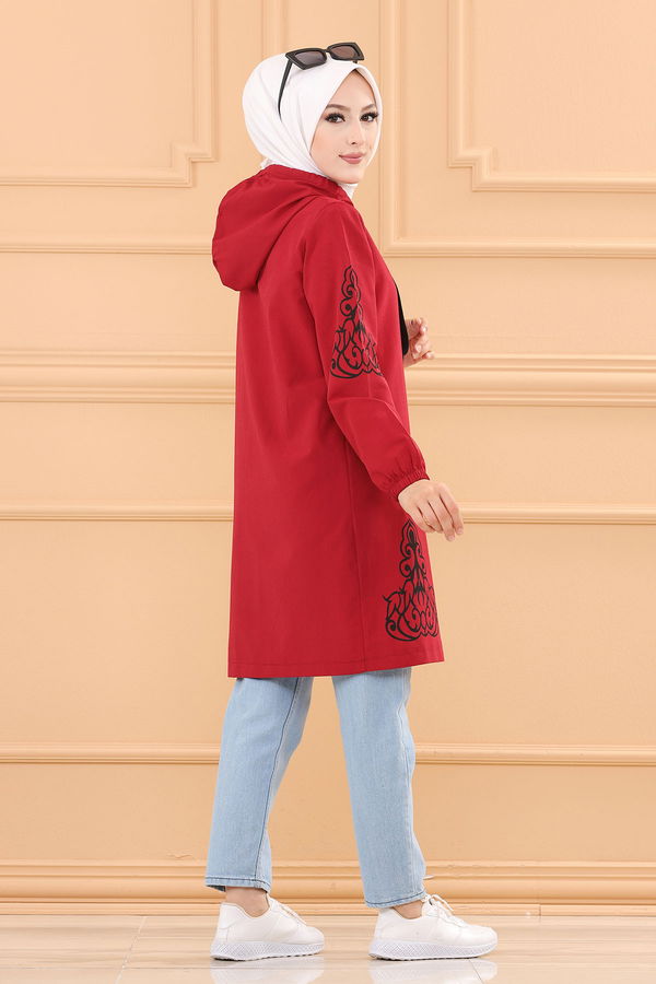 Düz Orta Kadın Bordo Baskılı Tunik - 3729 BORDO