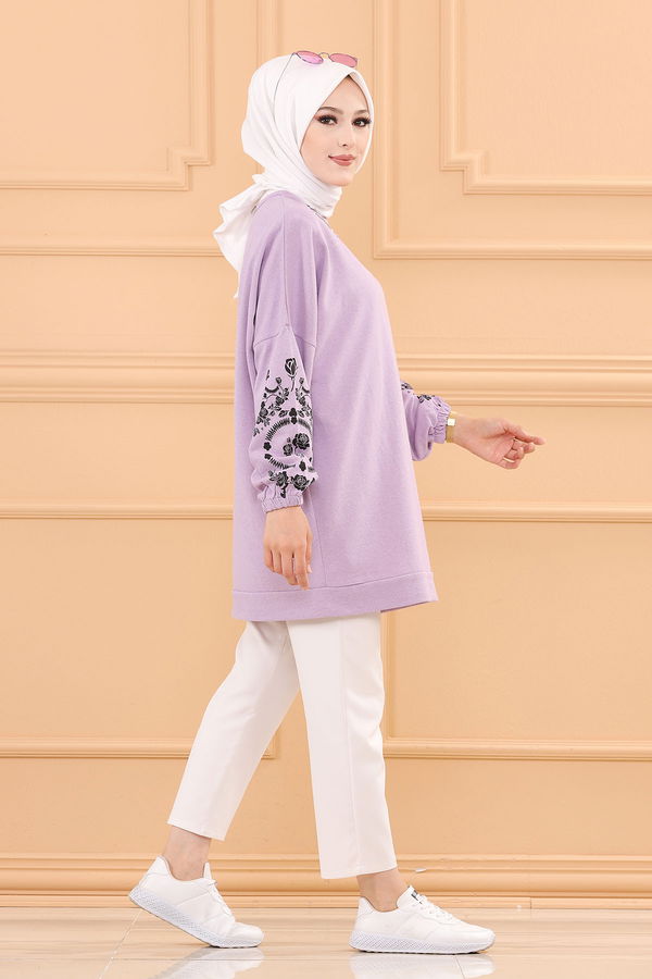 Düz Bisiklet Yaka Kadın Lila TUNIK - 3357 LİLA